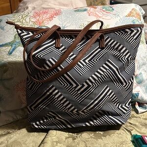 Navy and Brown Geometric Tote Bag